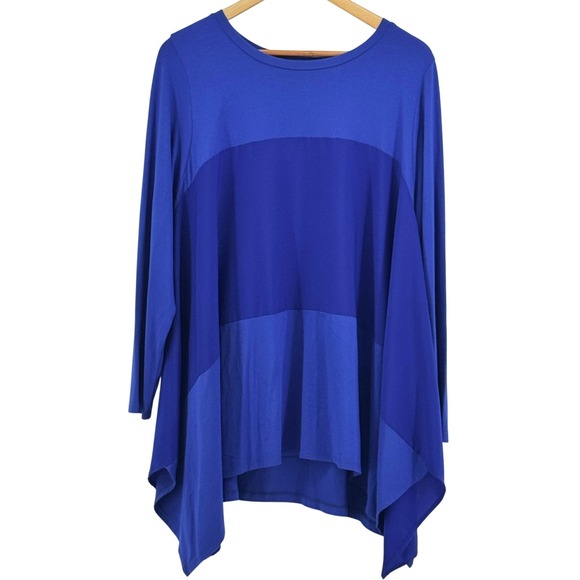 Comfy USA Tops - Comfy USA Colorblock Tunic Top Royal Blue Shark Bite Hem XL Lagenlook Modal